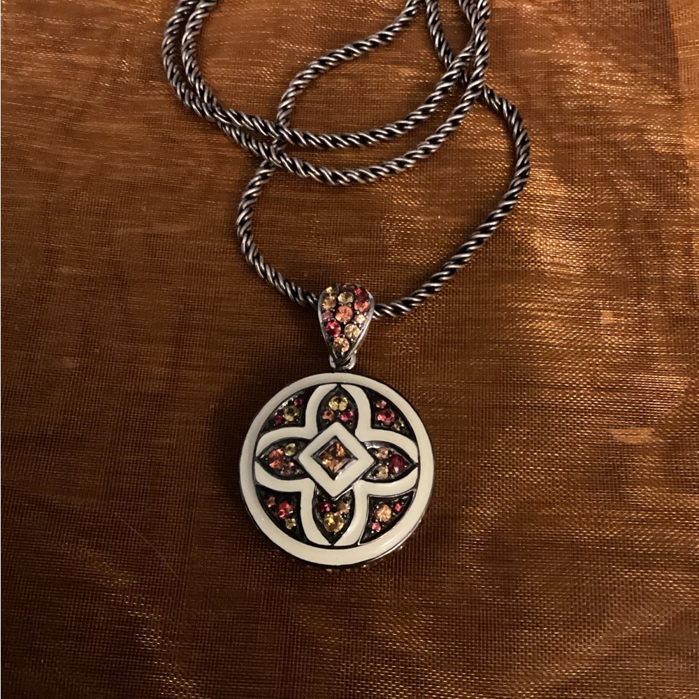 Effy Sterling Silver Enamel and Sapphire Pendant Necklace